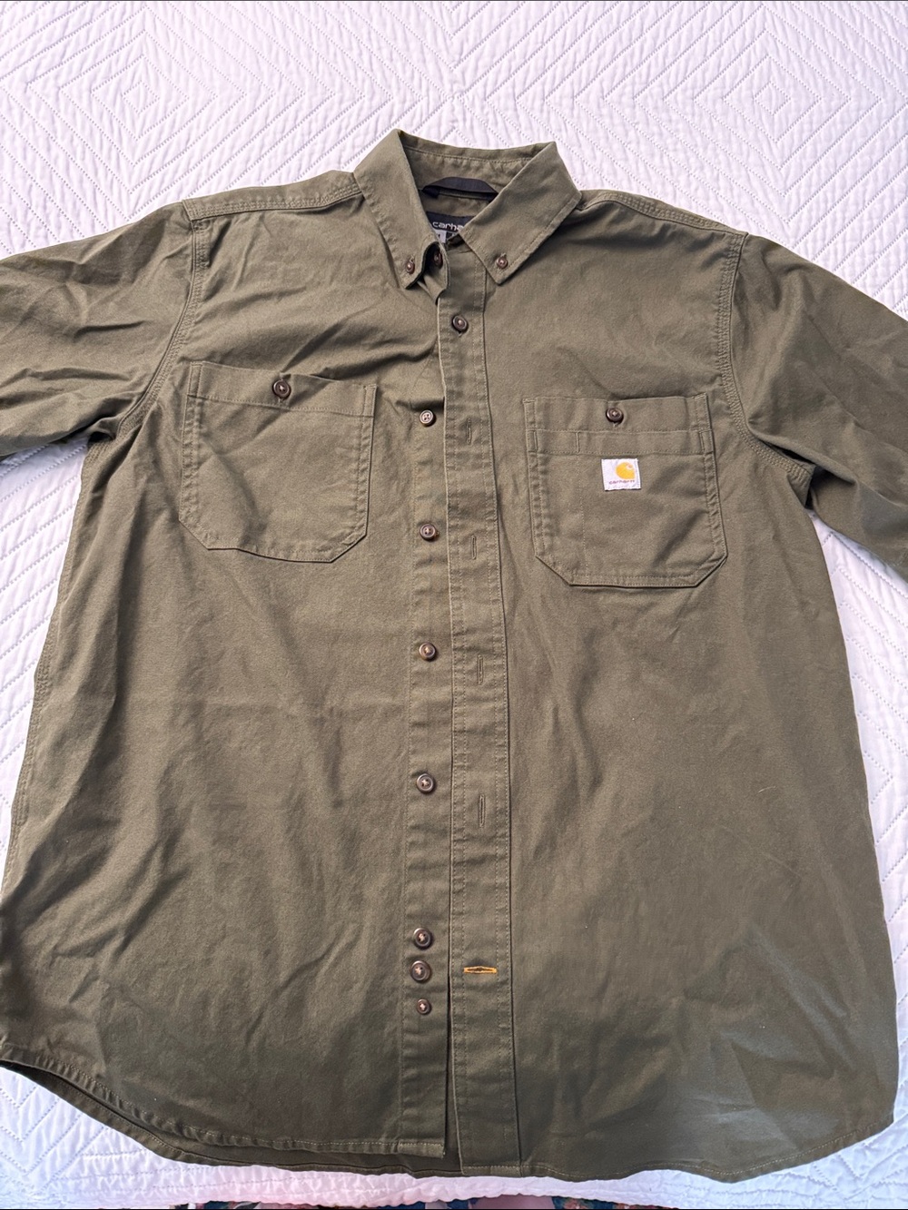 Carhartt Men's Olive Button-Down Work Shirt